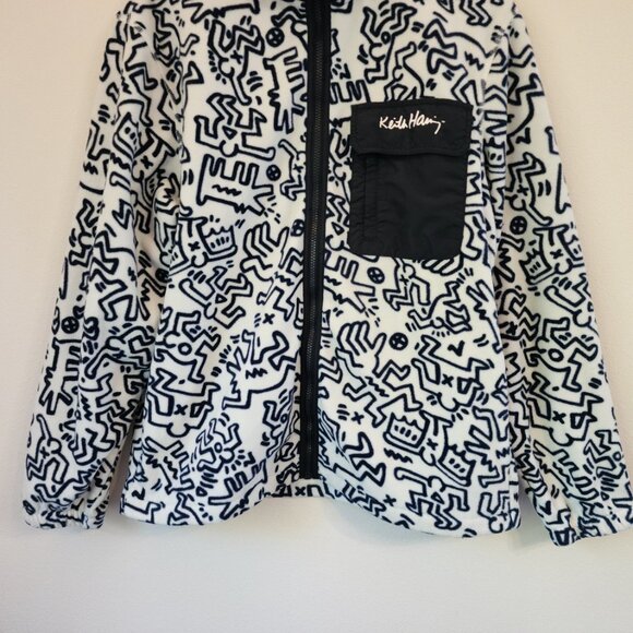 Keith Haring x H&M Fleece Jacket White &Navy Doodle Unisex Adult M Urban Artsy - Picture 5 of 16